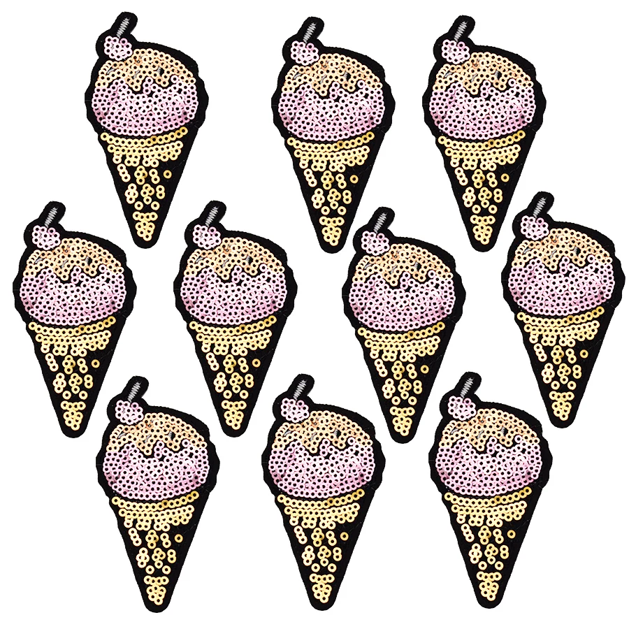 10PCS ice cream sequin applique patches for clothing applique iron on patch for clothing embroidered iron-on patch for clothes