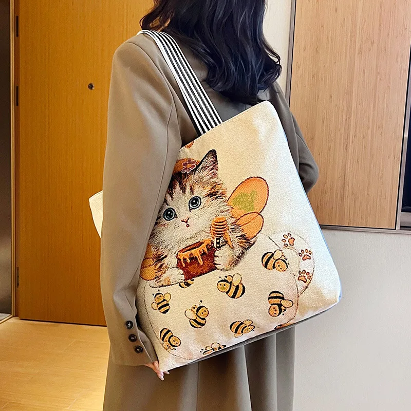 Summer New Gold Silk Cloth Bag Fashionable Han Chao Leisure Tote Bag Single Shoulder Bag Creative Pattern Women's Canvas Bag