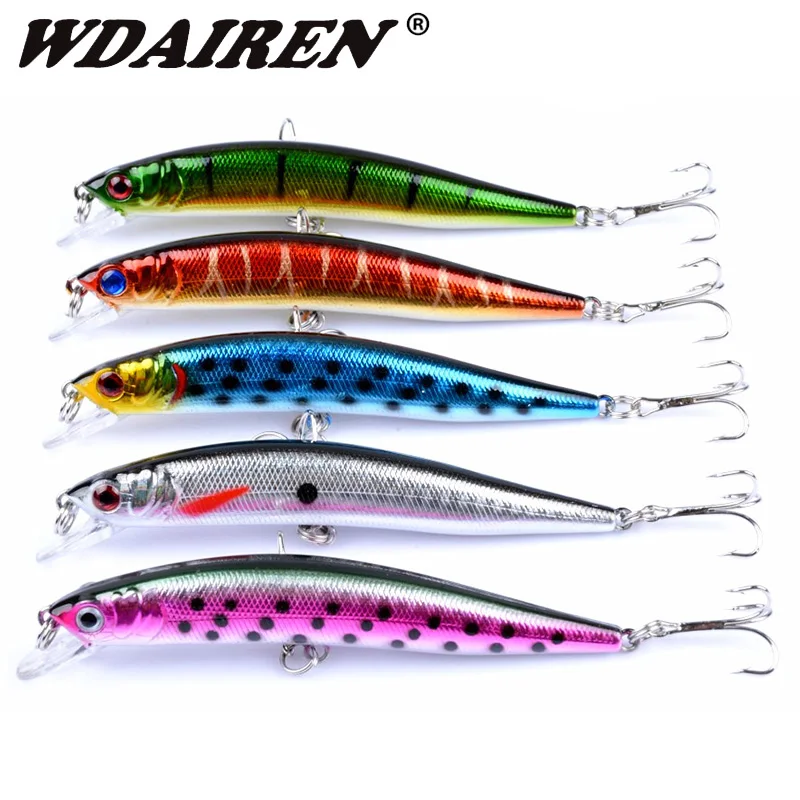 5pcs Minnow Hard Bait Mixed Colors Fishing Lure Set Bass Japan 3D Eyes Floating Wobblers Crankbait Treble Hooks Pesca Tackle Kit