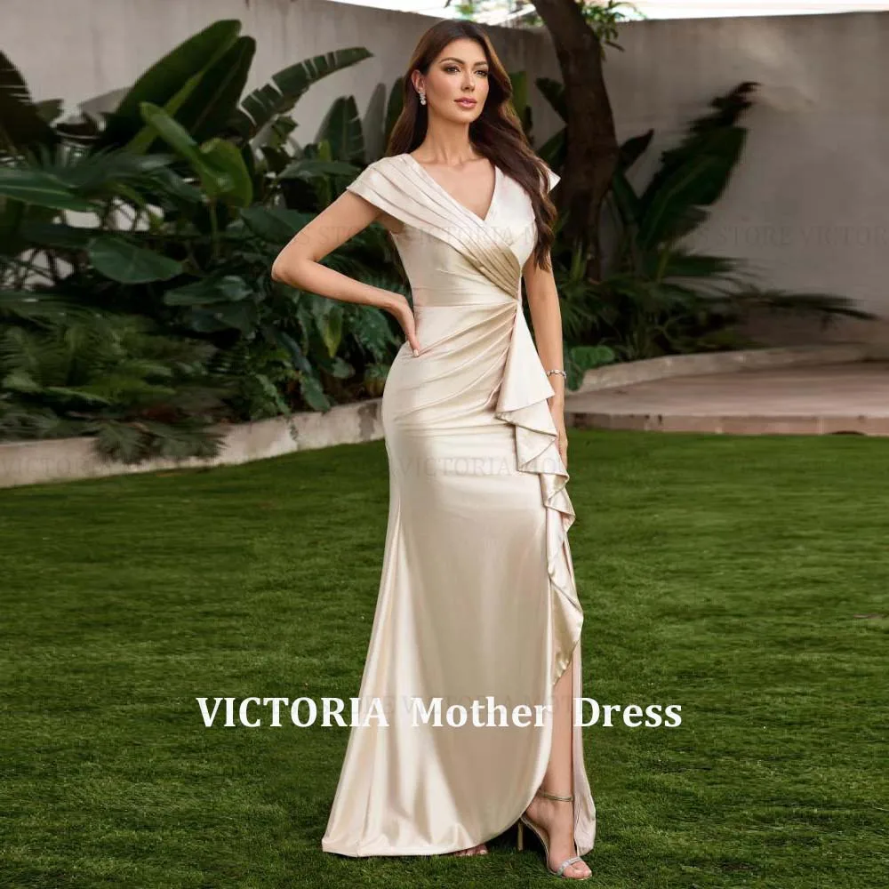 VICTORIA Maßgeschneidertes modernes Kleid für die Brautmutter 2026, Meerjungfrau, plissiert, Hochzeitsgastkleider, Rüschen, Satin, Party-Abendkleider