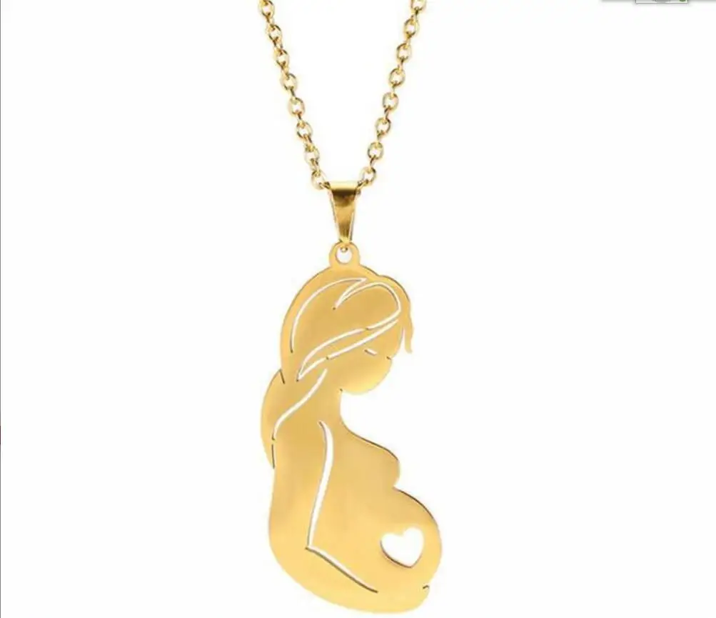 

1PC Pregnant mother pendant stainless steel cartoon happy pregnant mother necklace to give his wife a gift jewelry F1006