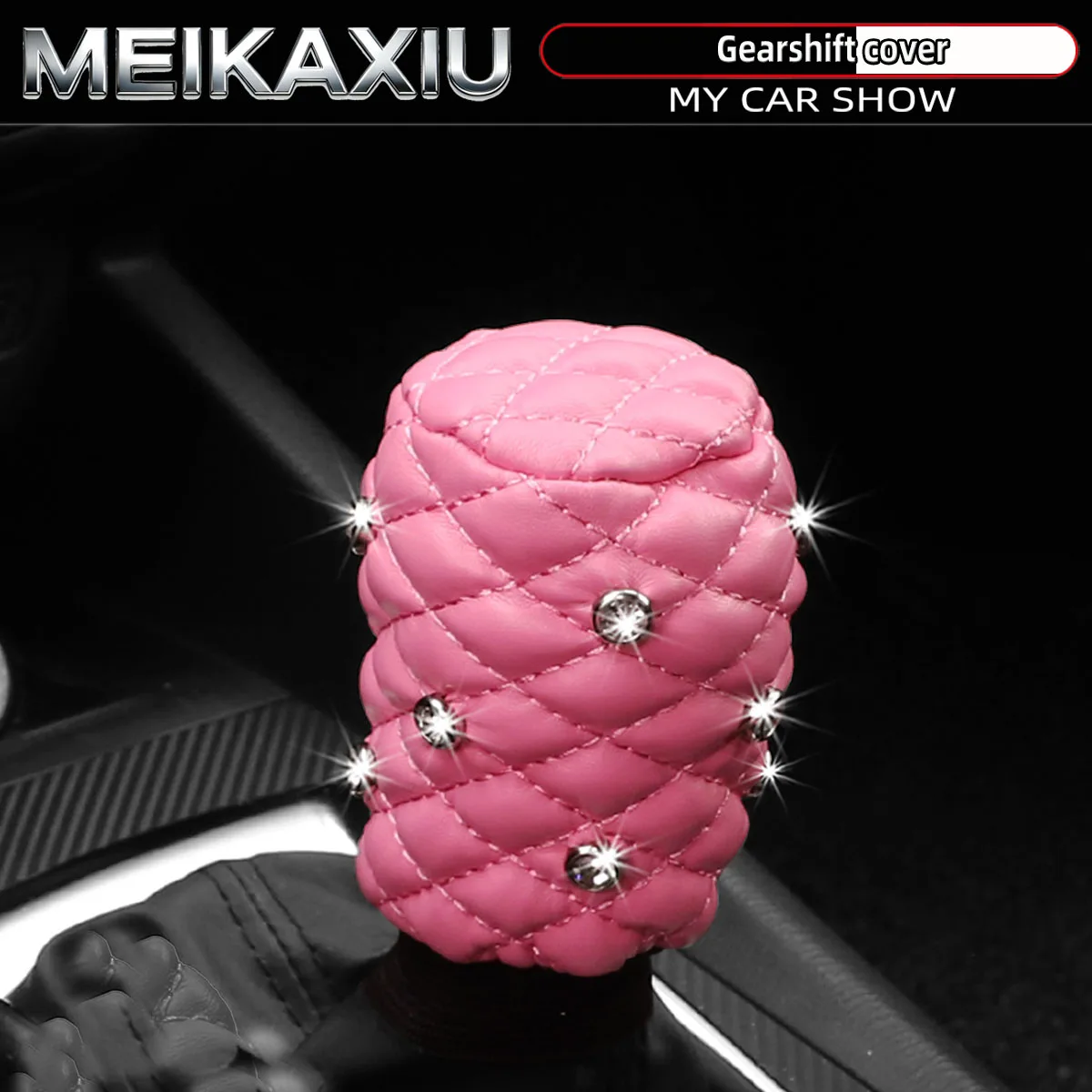 3D Set Diamond Glitter Soft Leather PU Embroidered Car Gear Shift Cover Women's Car Decoration Item Glittering Shift Knob Cover