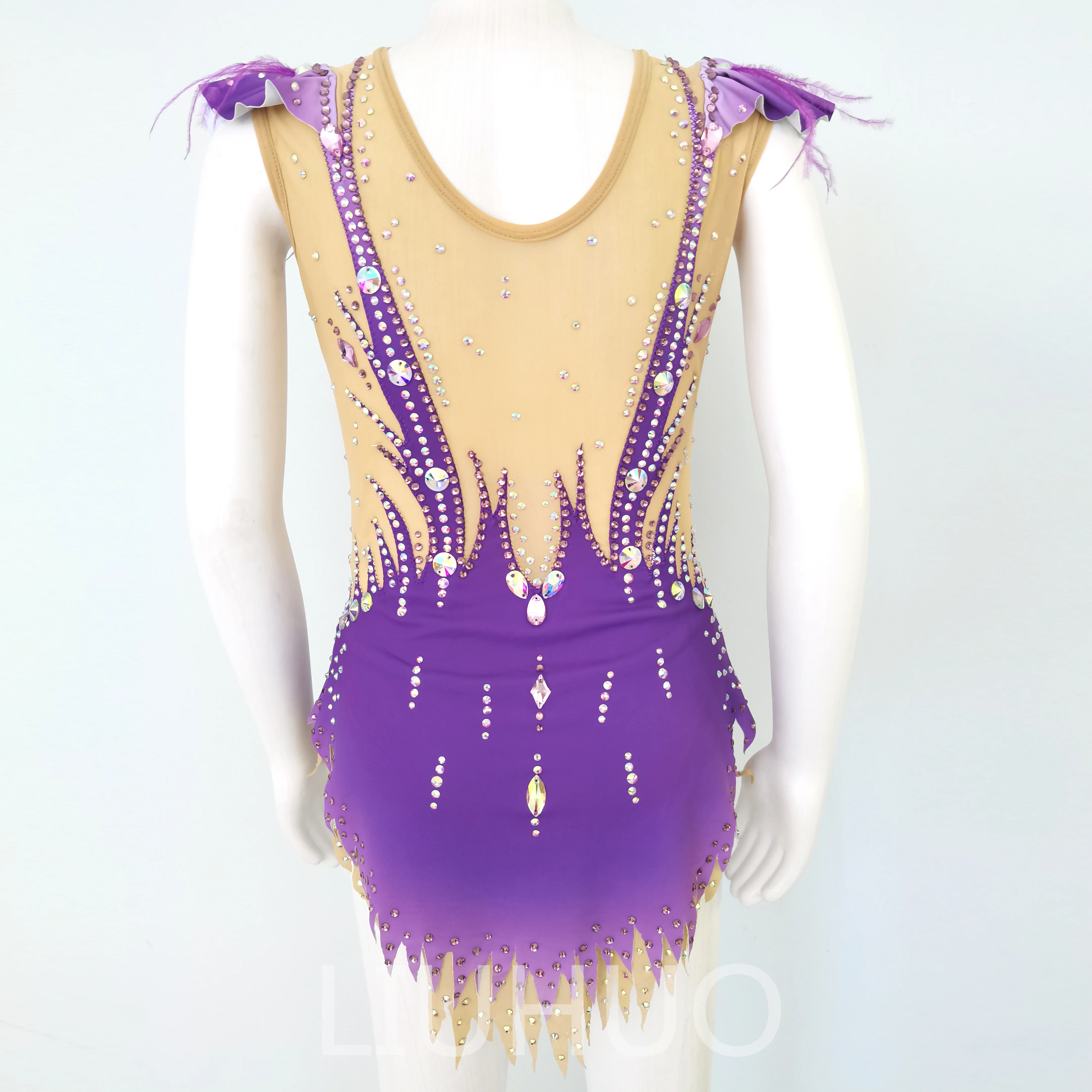 LIUHUO Rhythmic Gymnastics Leotard Competitive  Cheerleading Performance Purple For Children