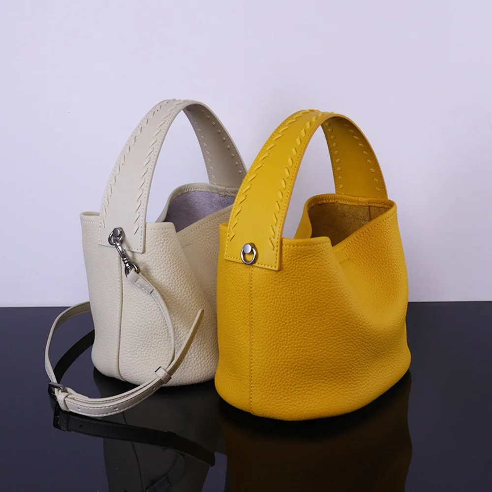 Niche Vegetable Basket Bag Women's New Hand-stitched Leather Shoulder Messenger Unique Texture Stylish Simple Casual Daily
