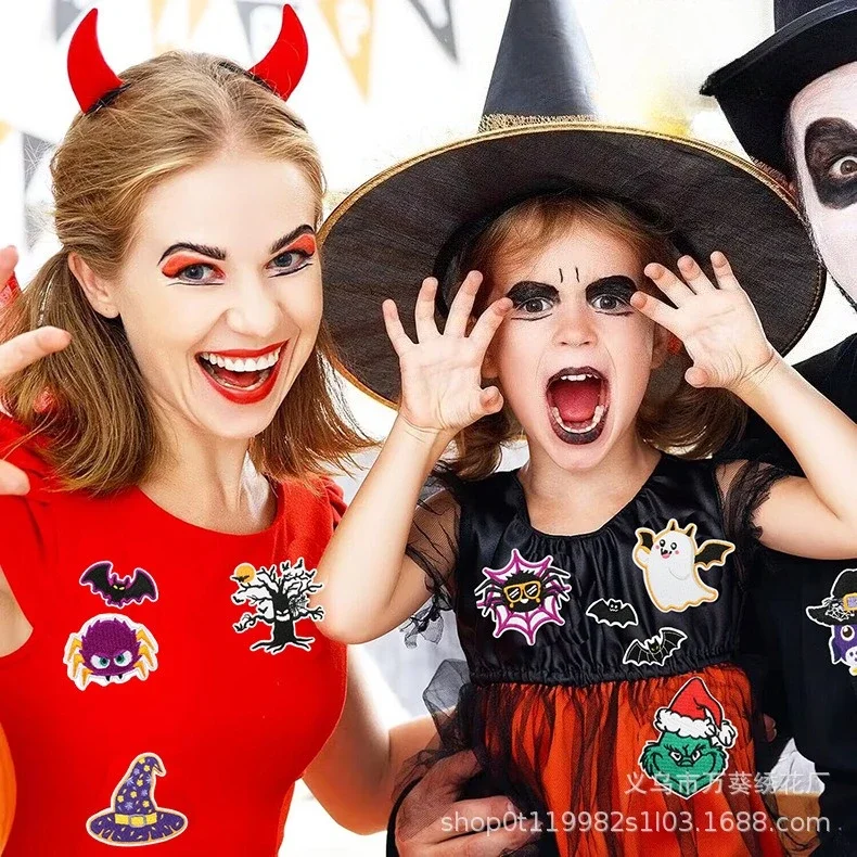 Ghost Car Embroidery Cloth Sticker Halloween Theme Computer Embroidery Label Owl Witch Hat Bag Decoration Patch Sticker