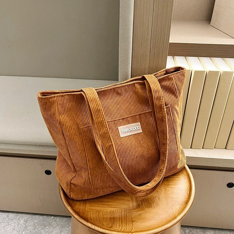 Damen-Cord-Tragetasche, Lässige Große Mode-Unterarmtasche für Ausgehzwecke, Minimalistische Handtaschen Schultertasche – Detail 22