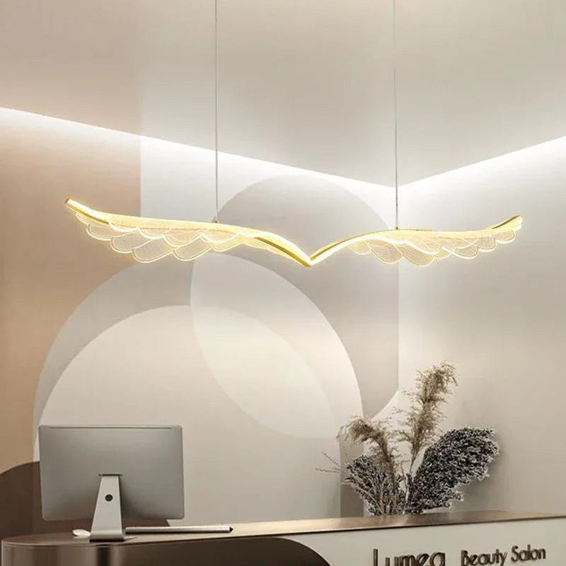 Modern Acrílico LED Pendant Light, Asas De Arte Simples, Tira Longa, Quarto Sala De Estar, Recepção, Loja Bar Contador, Lâmpada De Luxo