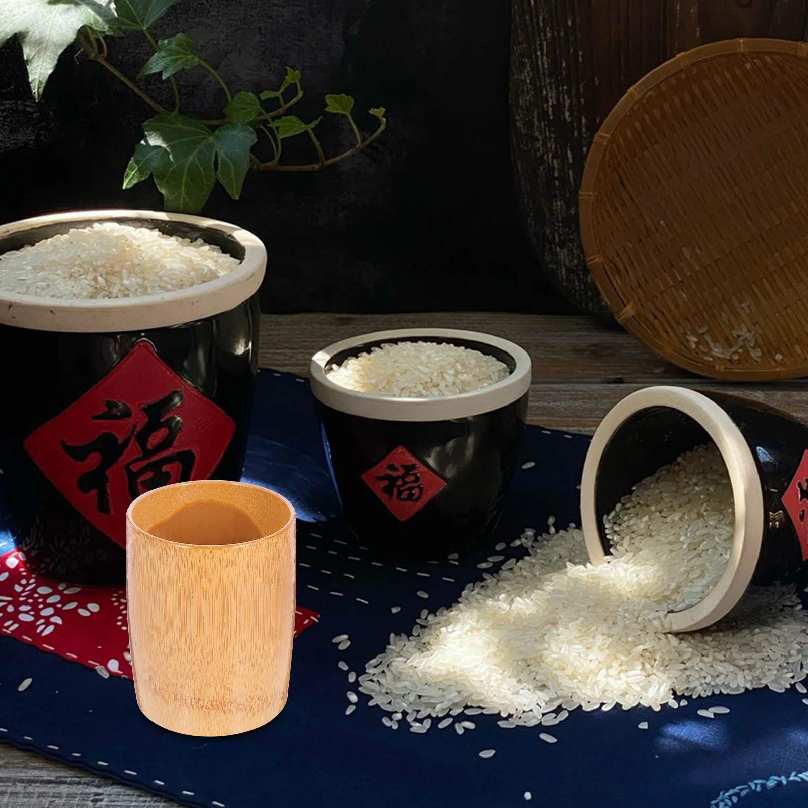 

Bamboo Rice Measuring Cup 500Ml Sturdy Non-Stick Kitchen Tool For Rice Flour Beans Storage Multipurpose Food-Friendly