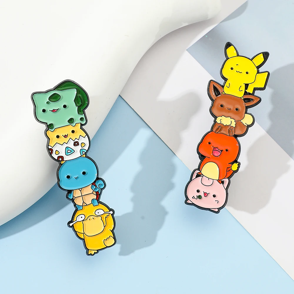 2 Pcs Funny Cartoon Anime Brooch Cute Psyduck Pikachu Creativity Enamel Metal Badge Jewelry Backpack Clothing Accessories Gift