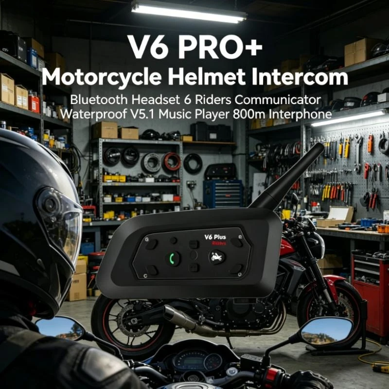 

V6 PRO+ BT5.1 Motorcycle Wireless Headset 6 Riders Intercom 800m Waterproof Music Player