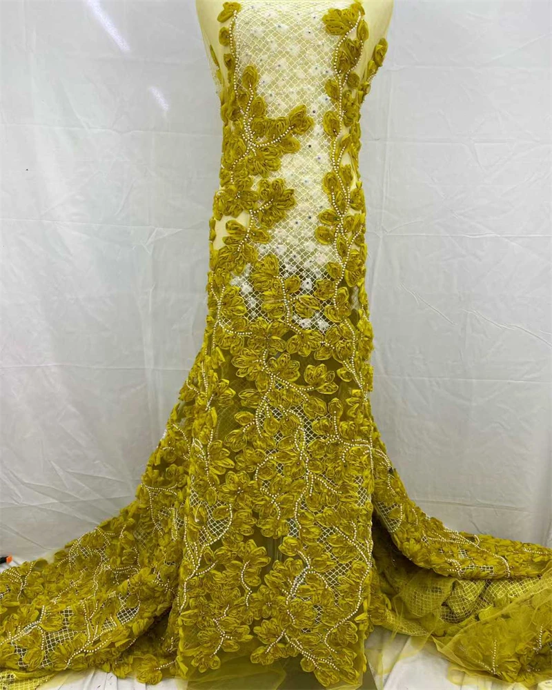 

Algerian High-Quality Handmade 3D Flower Embroidery Lace with Beads Unique Fashion Lace for Party Wedding Dress