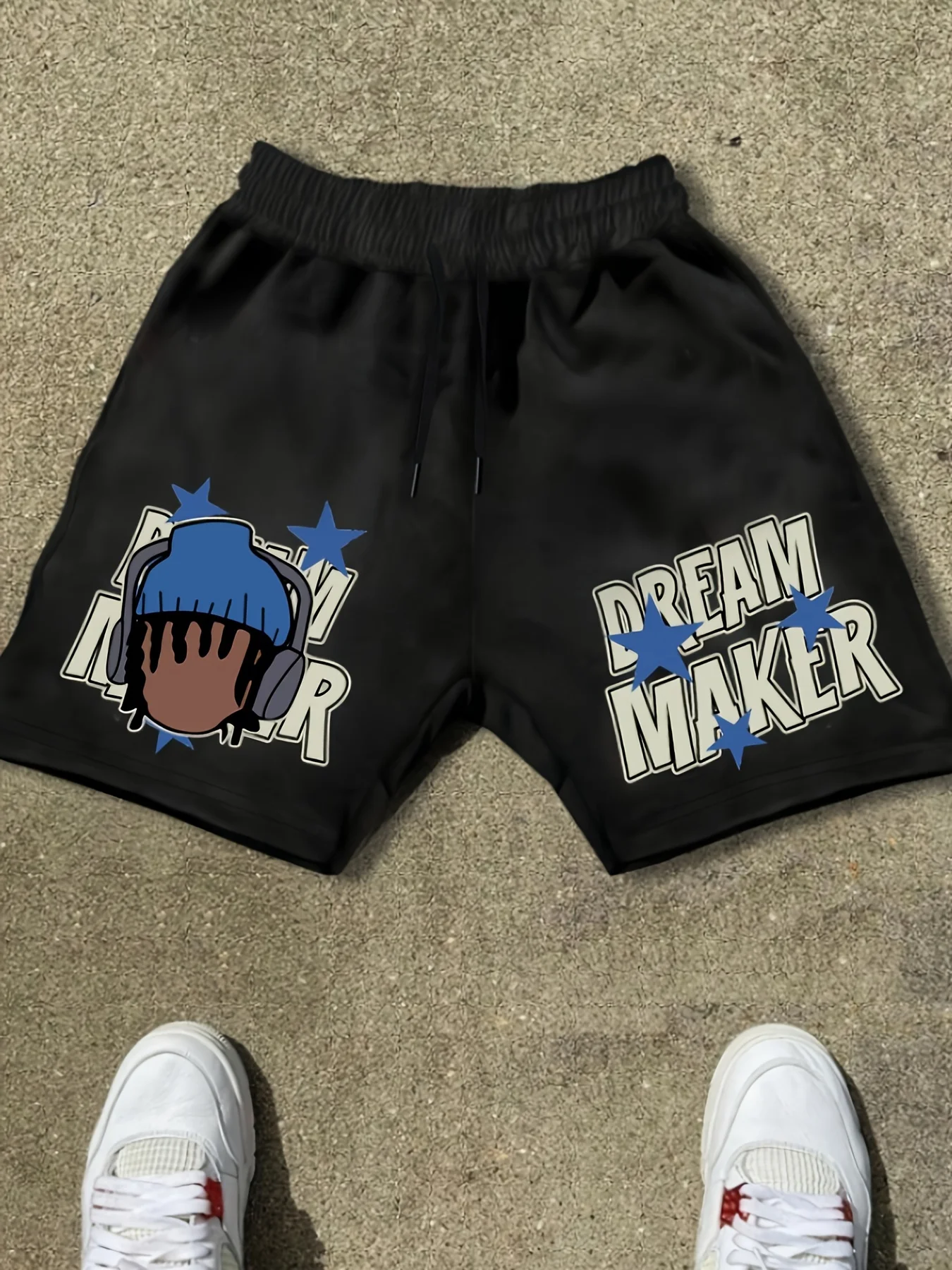 

Men's Casual 'Dream Maker' Printed Drawstring Shorts Machine Washable Black Comfortable Fit Summer