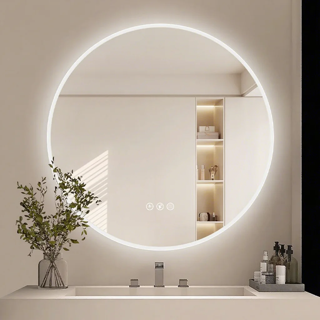 Acrylic Frame Smart Bathroom Mirror Modern LED Lighted Mirror Stepless Dimmable Memory Function