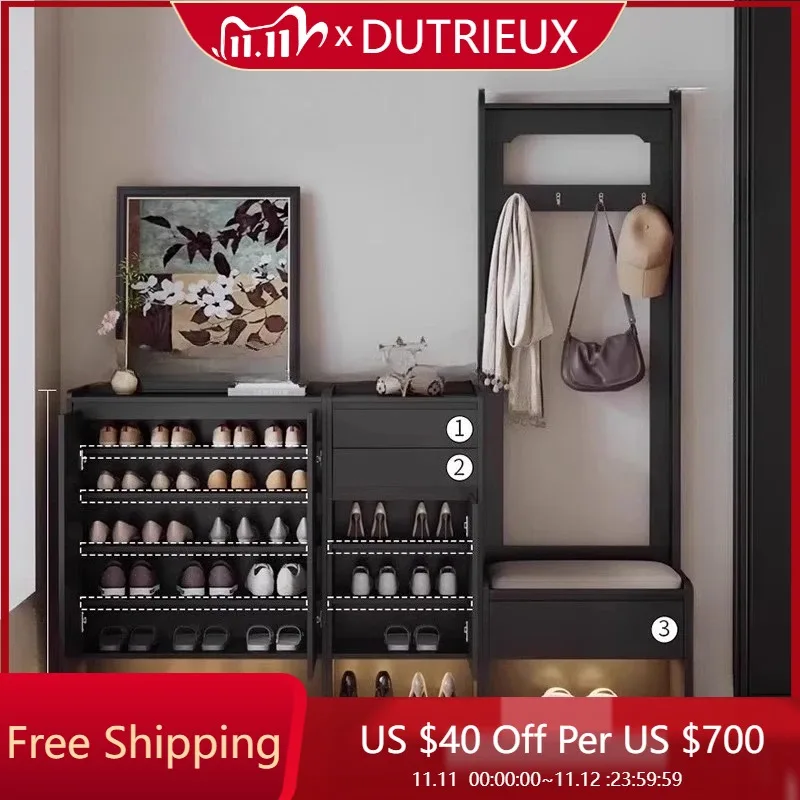 

With Seat Simple Shoes Rack Black Wall Storage Design Family Shoe Cabinet Aesthetic Decoration Archivadores Postmodern Furniture