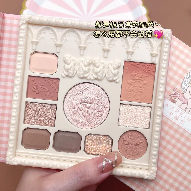 NEW Kawaii Angel Makeup Palette  10 Colors Make Up Set  Cute Makeup  Ginger Highlights Eye Shadow  Blusher in 1 with Mirror