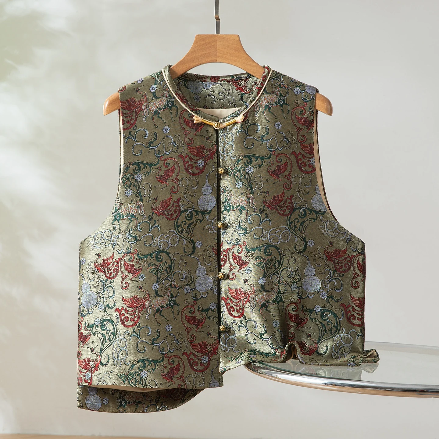 

Шелковый женский жилет Le, круглая нелоновая верхняя одежда, традиционный китайский Sle с цветочным узором, застежка на одной пуговице