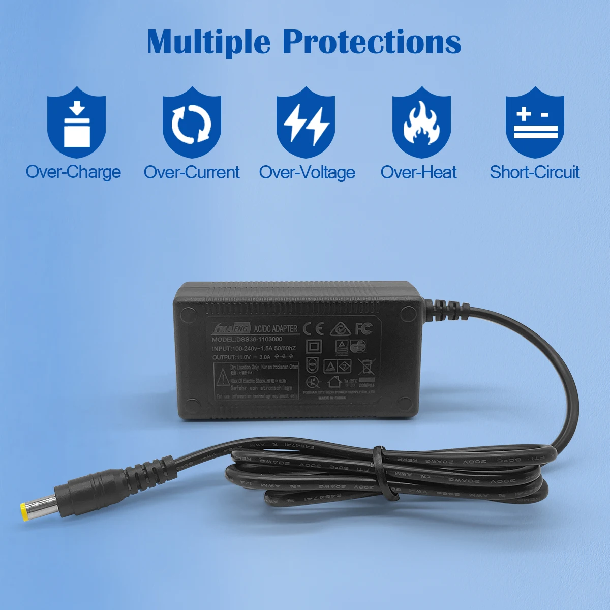 Cargador inteligente 11V 3A para 9,6 V LiFe 9,9 V LiFePO4 batería recargable apagado automático protección contra sobrevoltaje y corriente