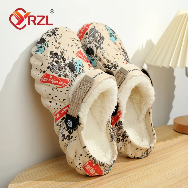 YRZL Mens Winter Slippers Comfortable Indoor Warm Slippers Summer Removable Sandals Men Casual Non Slip Plush Fur Clogs for Men