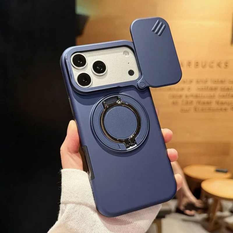 Kamera-Schiebehülle für iPhone 17 Pro Max 15 14 13 12 16 Plus, stoßfeste Panzerhülle mit magnetischem Ringhalter, Hartplastik-TPU-Cover