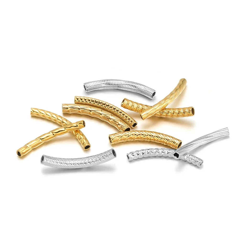 

10pcs 18k Gold Stainless Steel 37mm Curved Long Tube Pendants Connector for Necklace Charms DIY Jewelry Making Bracelet Supplies
