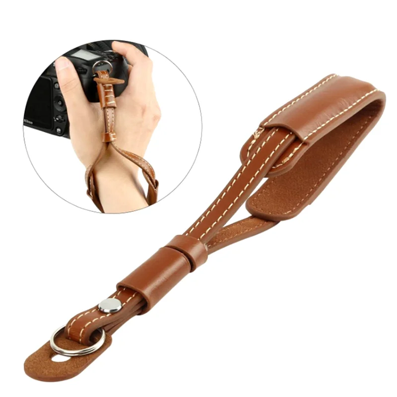 FFYY-Suitable for SLR Leather Wrist Strap Digital Camera Anti-Lost and Anti-Fall Hand Strap Photography Accessories-Brown