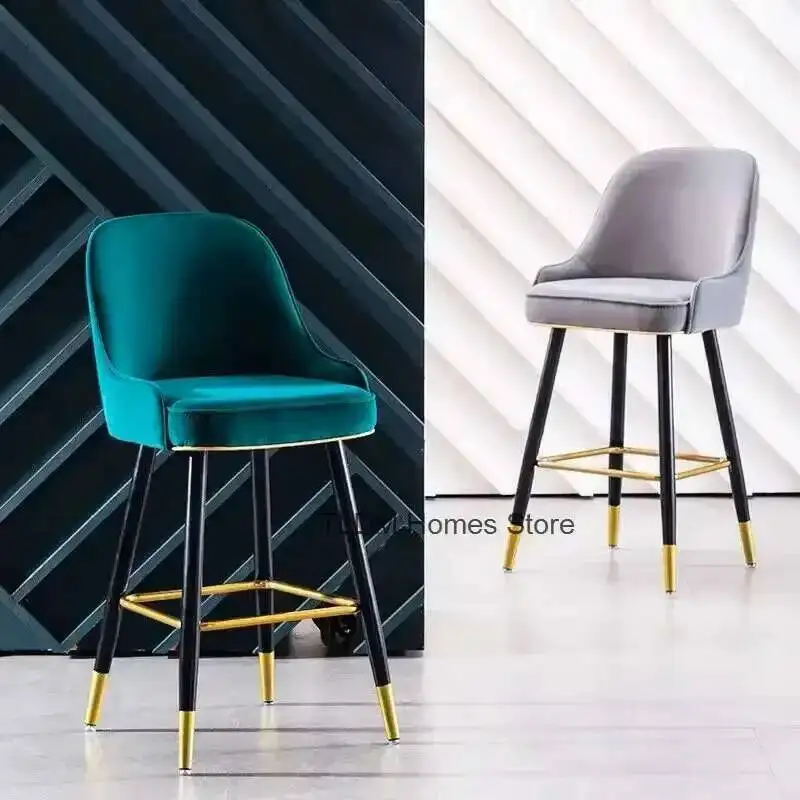 

Bar Modern Furniture Light Luxury Chair Velvet Minimalist Black/Gold High Feet Backrest Bar Chairs Nordic Kitchen Home Bar Stool
