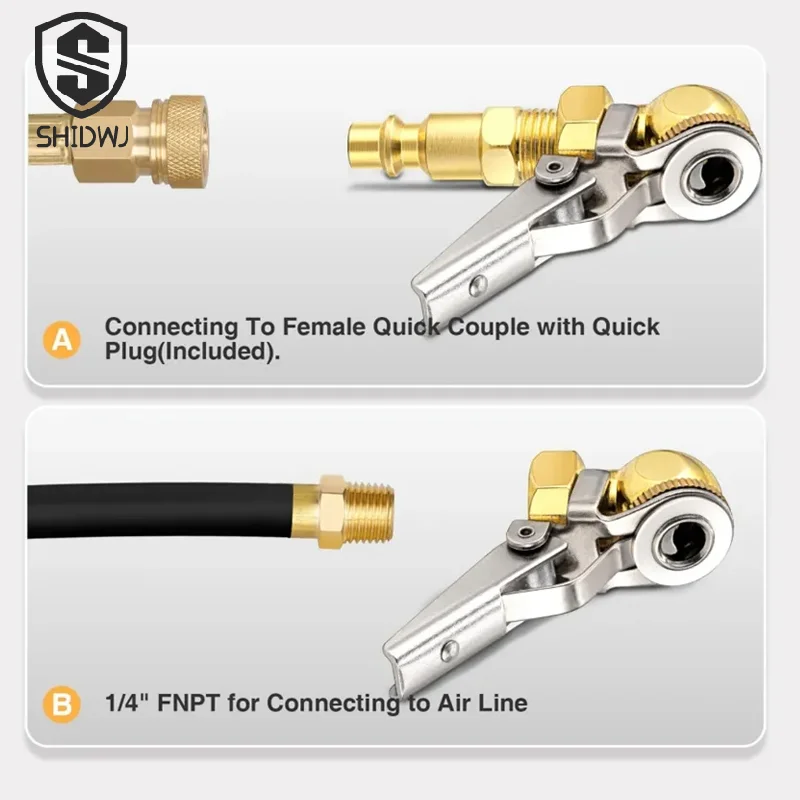 2 pçs de bronze bola fechada pneu 1/4 polegada fnpt fluxo fechado pneu inflator ar carro pneu mandril inflator bomba válvula conector