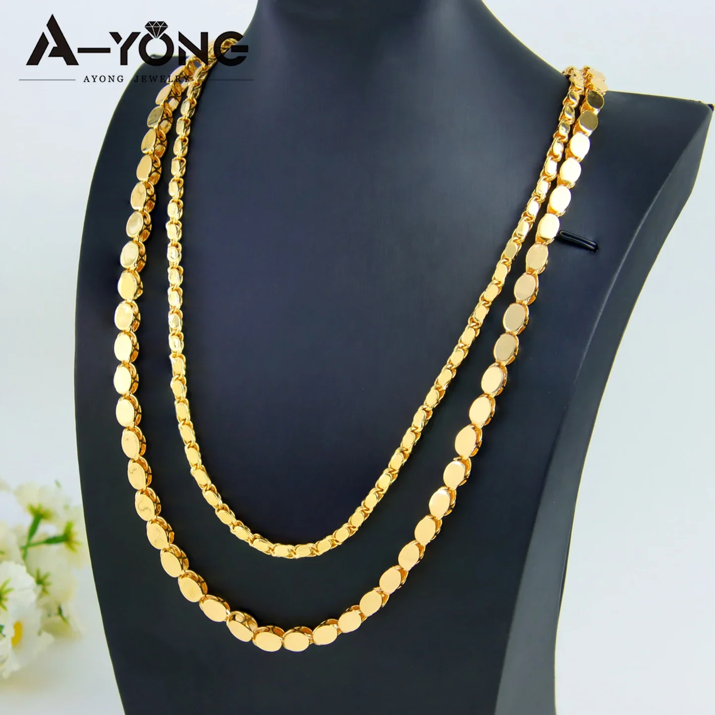 Luxury Arab Gold Color Long Necklace 45/60/80cm 21k Gold Plated Dubai Saudi Women Vintage Wedding Party Jewelry