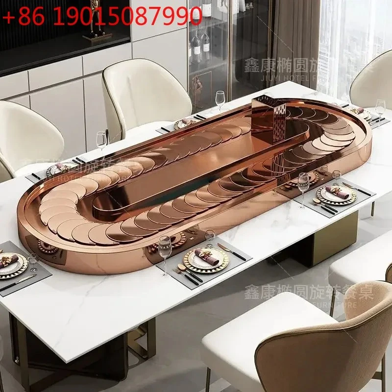 Rectangle electric vegetable turntable Oval stainless steel conveyor belt home dining table Automatic rotary display turntab