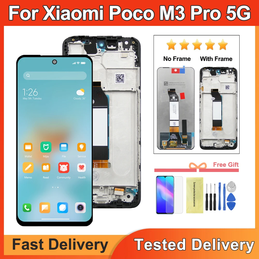 6.5\'\' Display For Xiaomi Poco M3 Pro 5G M2103K19PG M2103K19PI LCD Display Touch Screen with Frame Digitizer Assembly