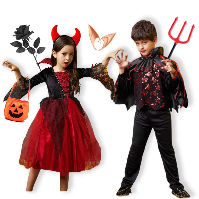 Girls Boys Cosplay Vampire Halloween Dress For Kids Ghost Bride Gothic Costume Count Terror Vampiran Carnival Outfit Clothes