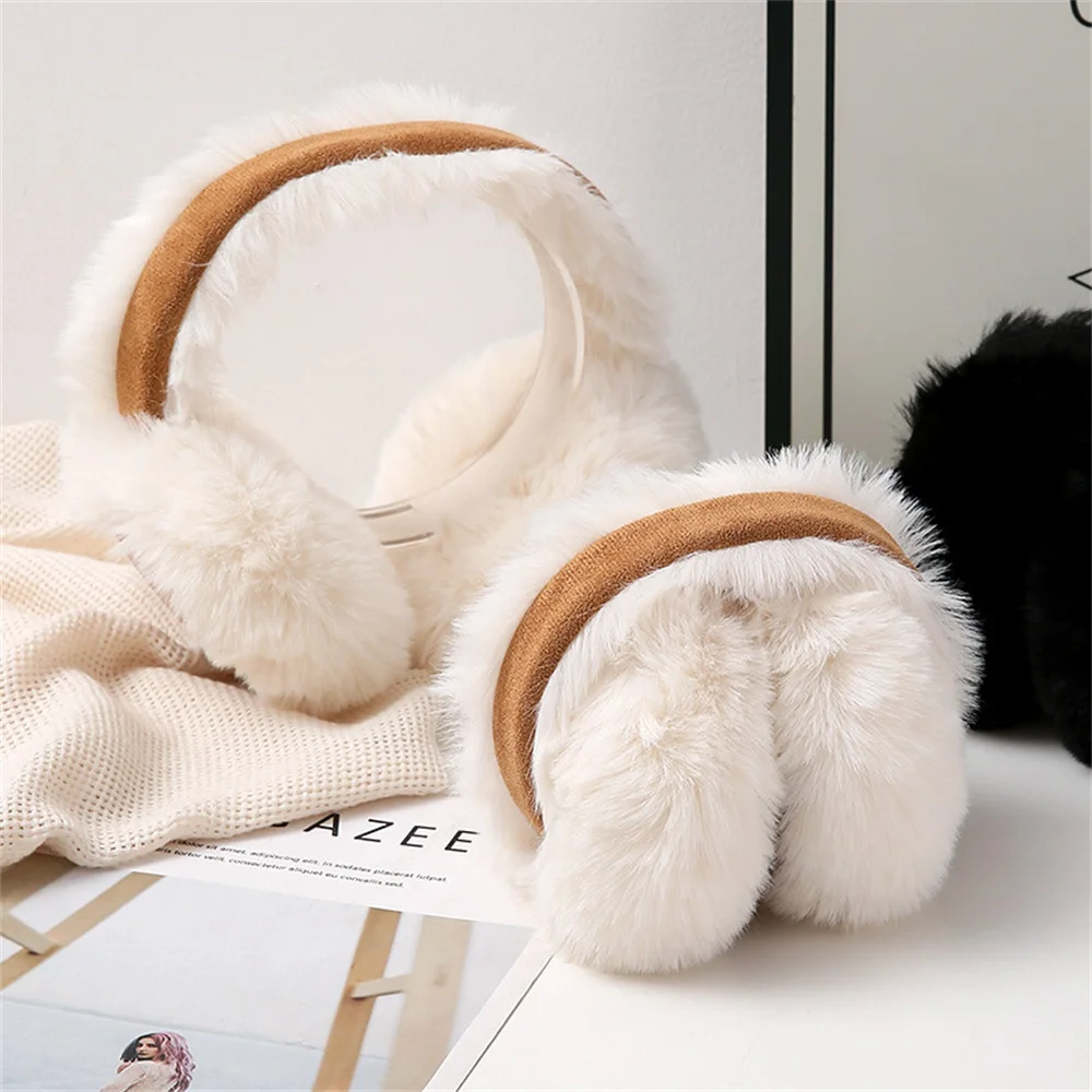 Fashion Plush Ear Muffs Foldable Thicken Wool Ear Cover for Women Men Winter Warm Suede Earflap Outdoor Cold Protection Earmuffs