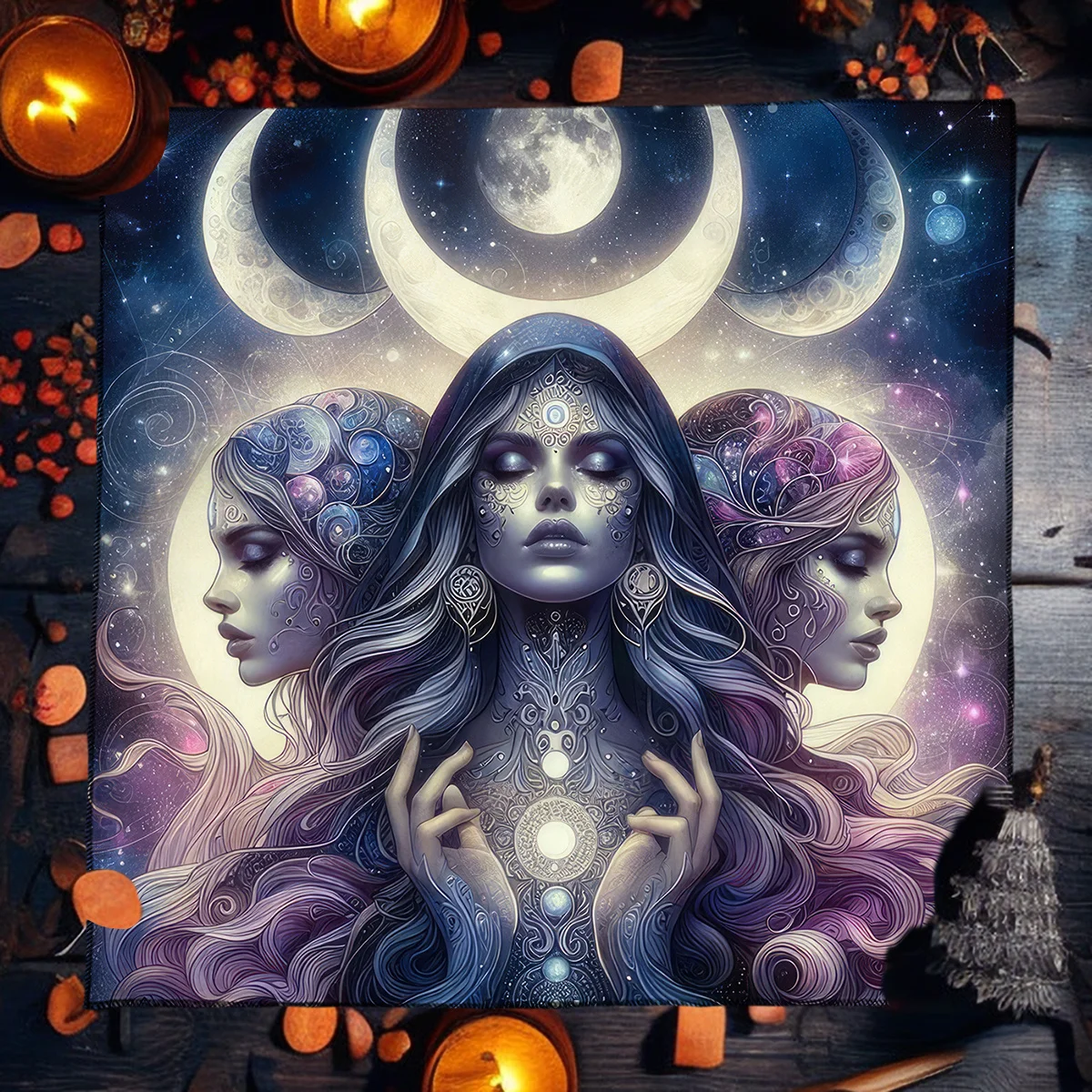 Mystic Tarot Tablecloth Celestial Moon Goddess Witchy Astrology Tapestry Boho Decor for Occult Wicca Bohemian Style