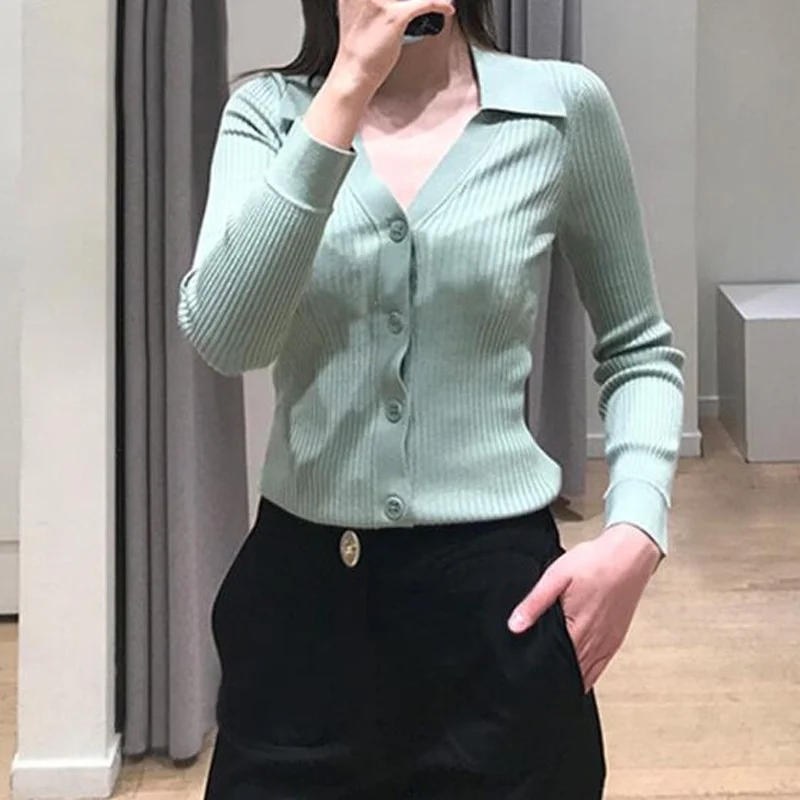 

Женский вязаный базовый топ Slim Fit V-Ne с одной пуговицей, ранняя весна, новый модный топ Sle для поездок на работу