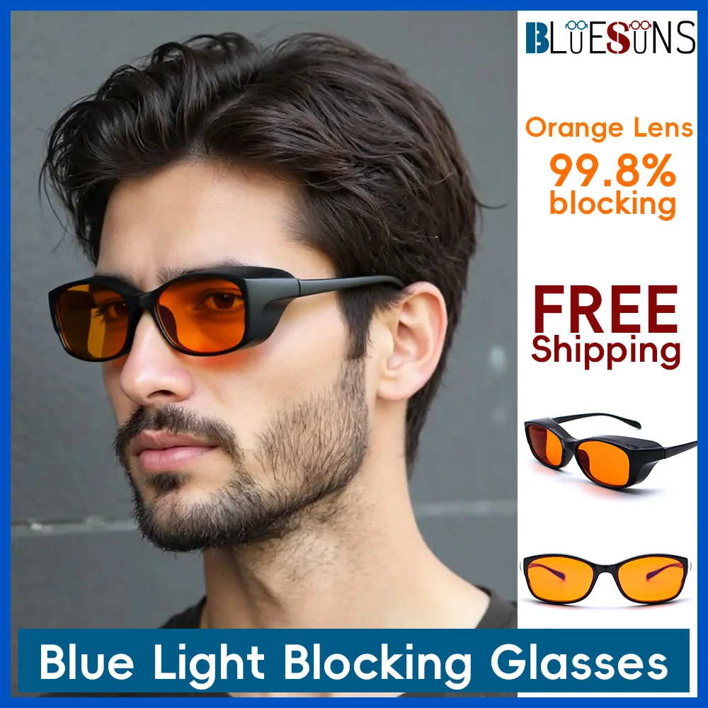 

Anti Blue Light Computer Glasses with Orange Lenses And Wrap-Around Frame for Eye Protection And Fatigue Relief