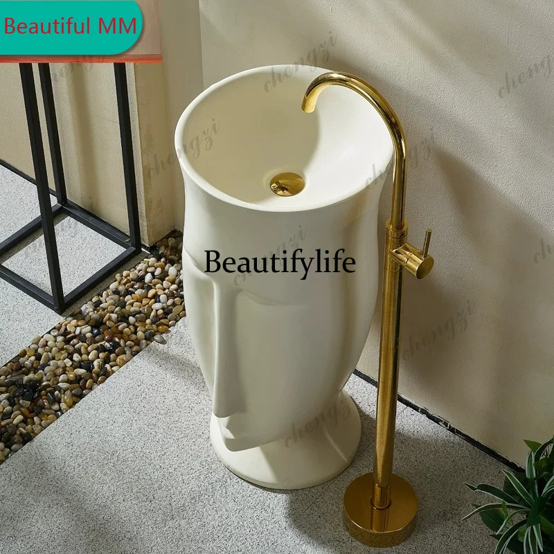 

P182 P182 cream wind face column basin wash basin courtyard outdoor integrated floor wash basin