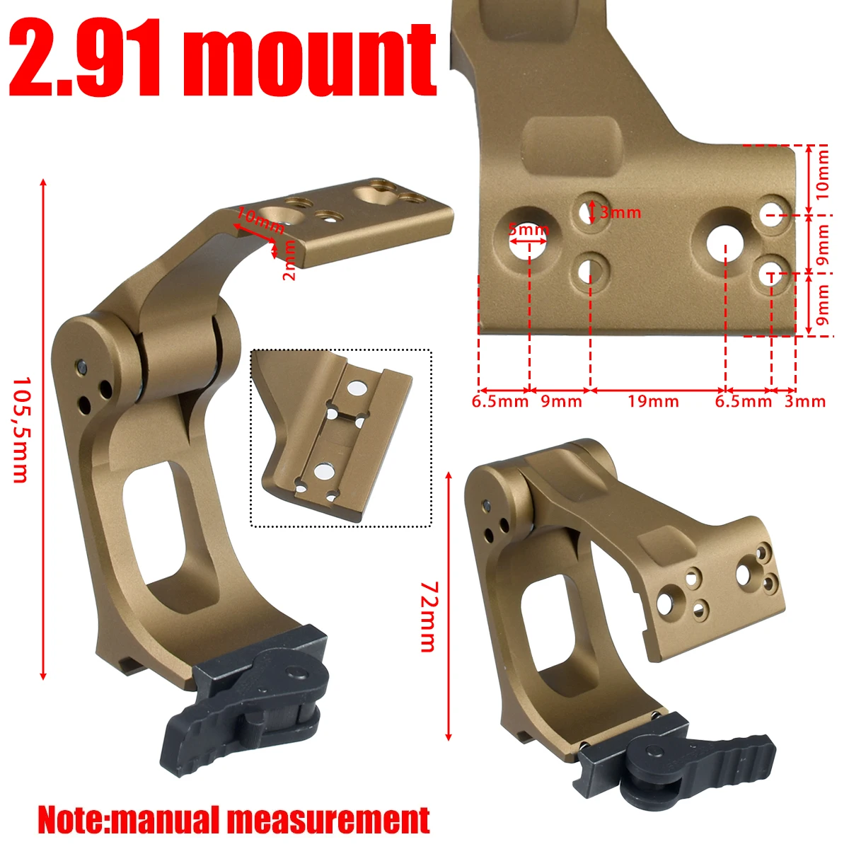 Montagens táticas da unidade 2.91 "2.26" para lupa g33 g43 t01 t02 alavanca qd rápida altura óptica ponto vermelho mira escopo caber 20mm ferroviário
