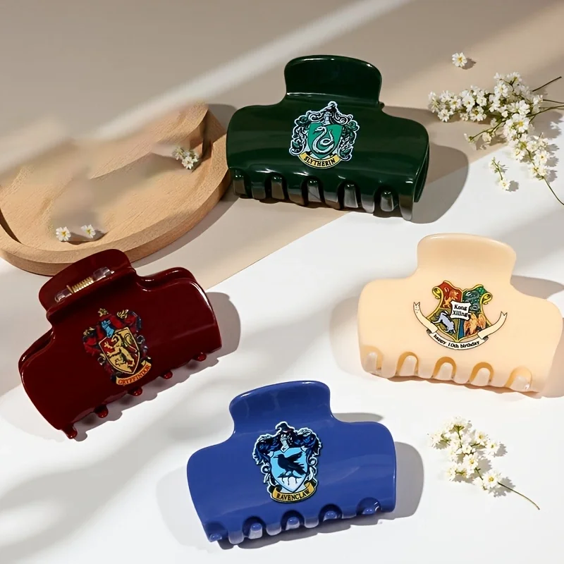 1 unidad/4 piezas de pinzas para el pelo con escudo de casa de Hogwarts de Harry Potter, accesorios acrílicos antideslizantes para el cabello