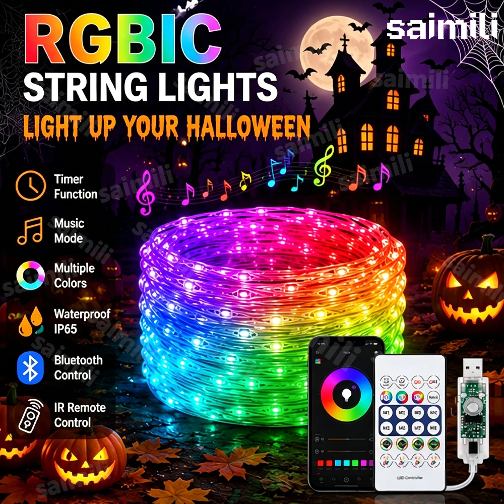 WS2812B Smart LED String Light RGBIC Dream Color Bluetooth APP Remote Control Waterproof For Home Holiday Party Atmosphere Decor