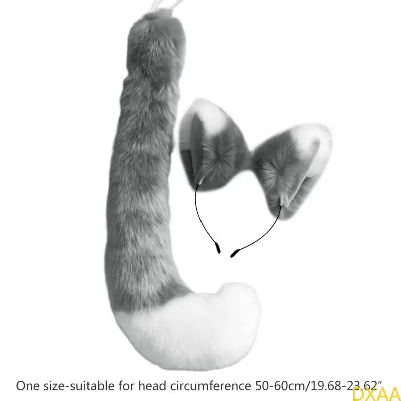 DXAA ANIME POUR WOLF COSPLAY PRIPS ACCESSORY COUNTRE Couleur en peluche oreilles Bandana Hoop Animal Long Tail Halloween