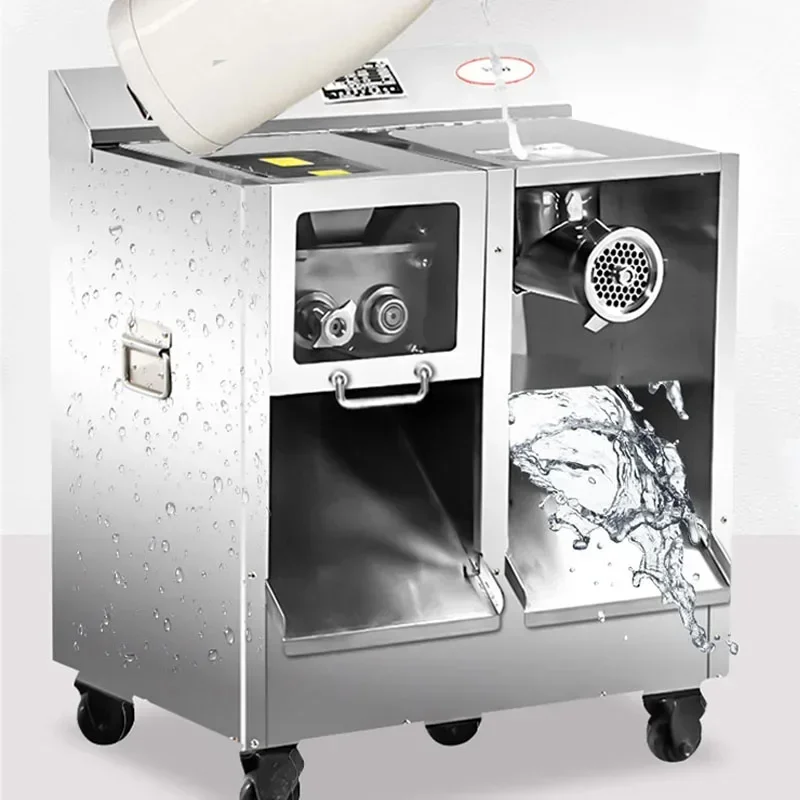 مفرمة اللحم الجديدة واسعة النطاق ماكينة اللحوم عالية الطاقة قطع اللحوم متعددة الوظائف خزان قطع الفولاذ المقاوم للصدأ الكل في واحد ماخ