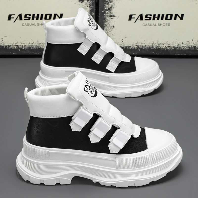 2023 Hot High top Men's Fashion Boots Casual Leather Sneakers Thick-soled Sneakers Men Chunky Shoes Comfort Platform Boots Men