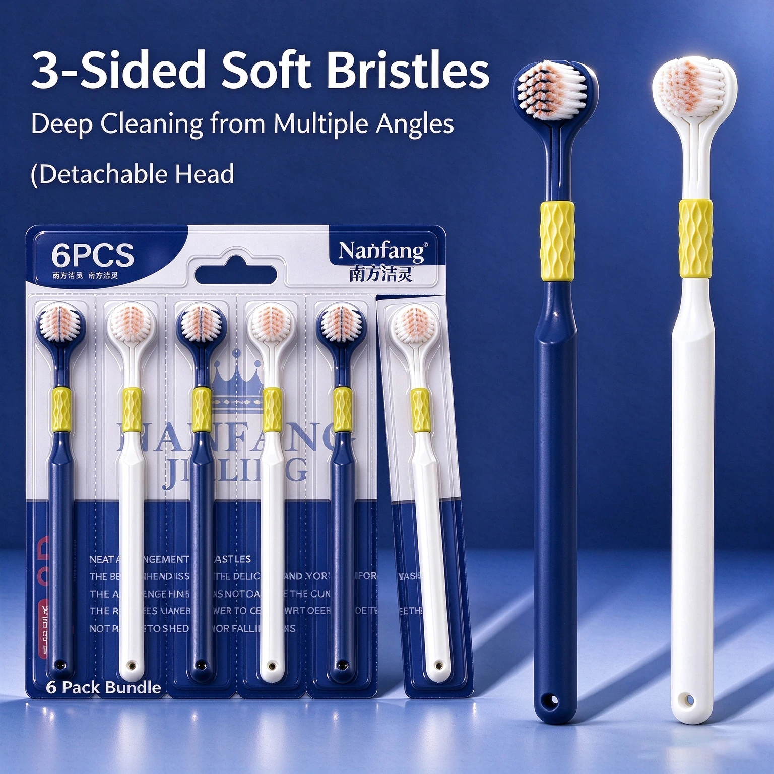 3D Manual Toothbrush 6pcs Three sided U-shaped Soft Toothbrush for Comprehensive Oral Cleaning for Adults, Men and Women, Couple