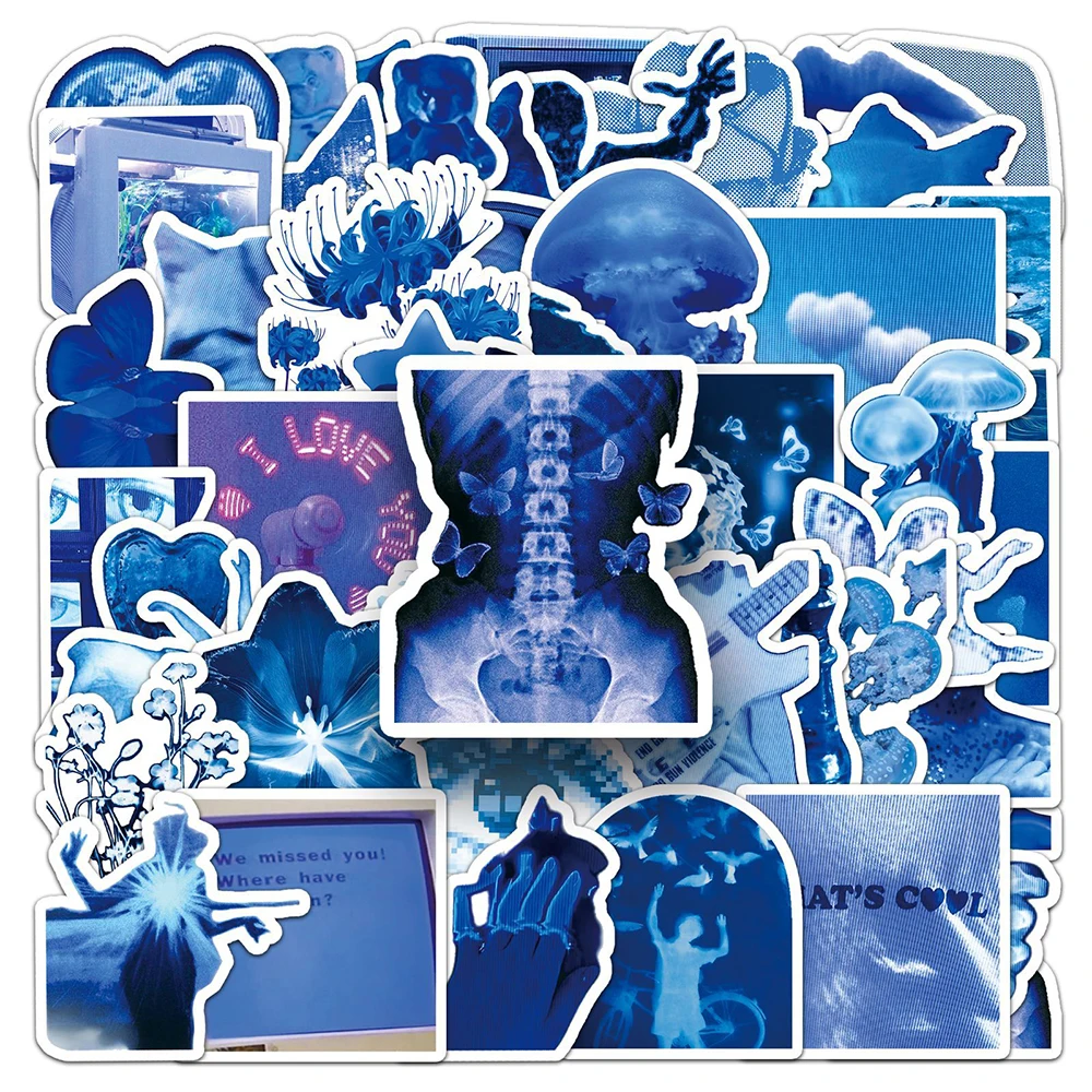 10/30/50 SZTUK Naklejki w stylu Ins, niski rozdzielczość, niebieskie, kreskówkowe, estetyczne graffiti, na telefon, rower, gitarę, notatnik, urocze naklejki dla dzieci, zabawki