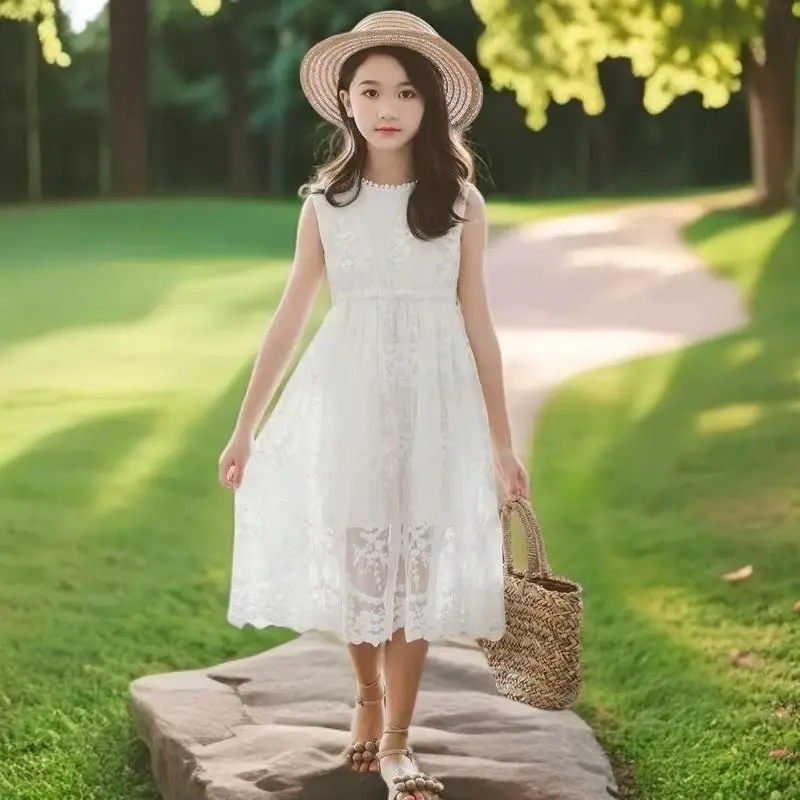 

Kids Dresses Teenage White Wedding Party Lace Girl Dress Long Sleeve Children Carnival Spring Autumn 4 6 8 9 10 12 Years Clothes