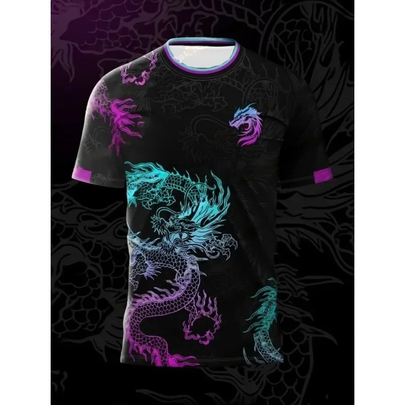 

25 New Fashion Dragon Print Special Edition Football Men's and Women's Loose Short-sleeved Breathable Football Shirt Tops