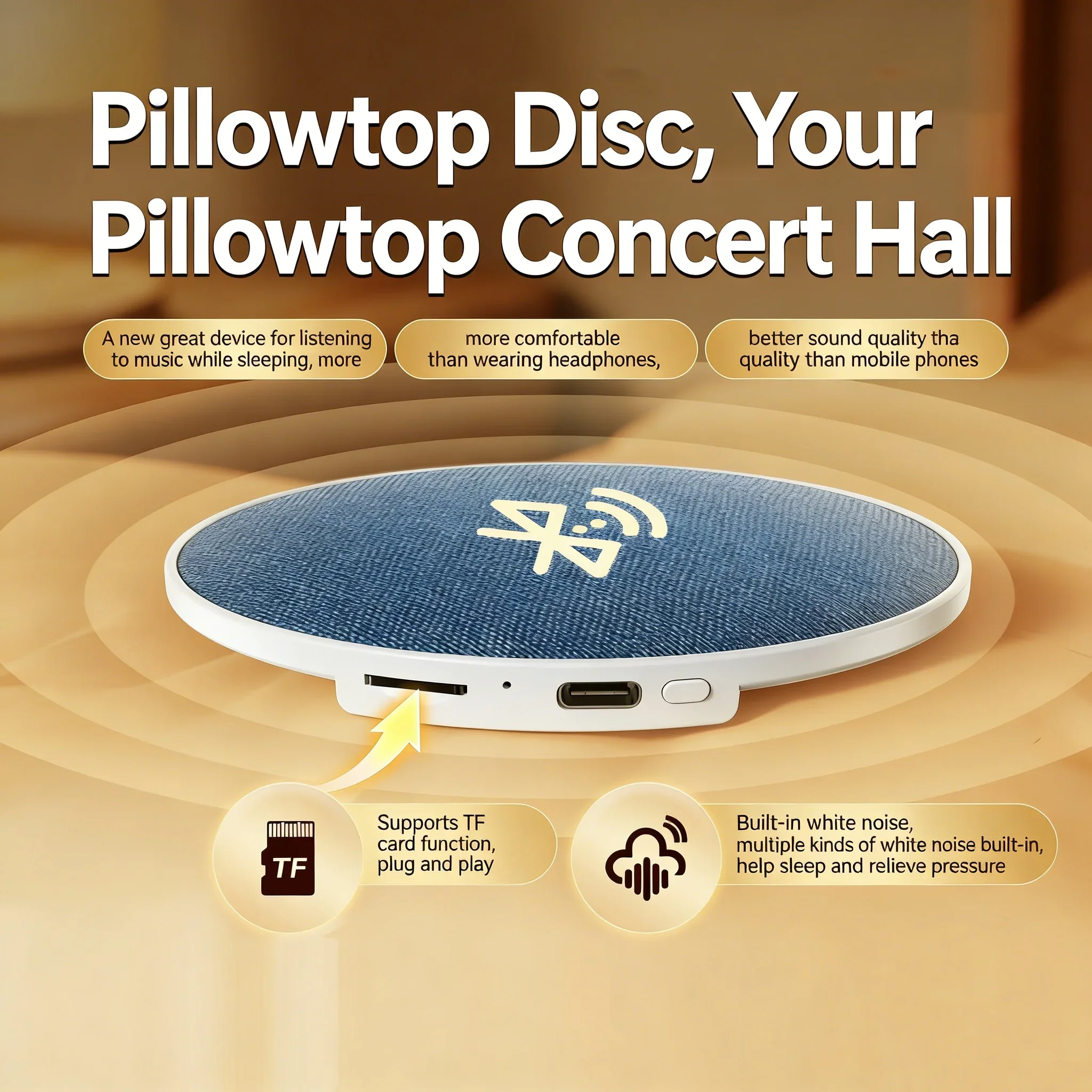 KEBIDUMEI Wireless Pillow Speaker Mini Bluetooth Speaker with TF 360 Surround Sound Wireless MP3 Music Player No Disturb Partner