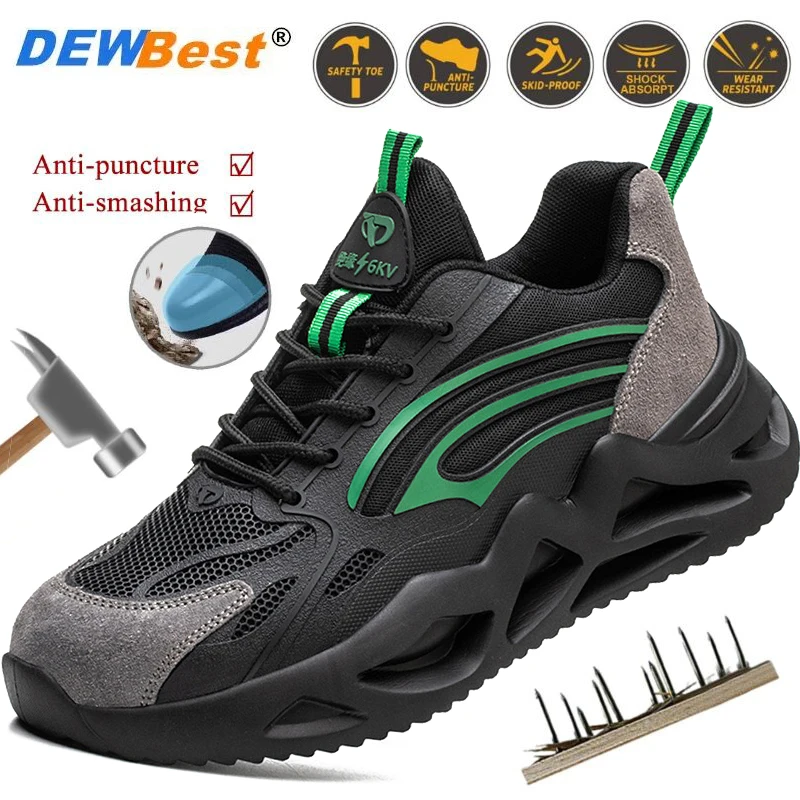 Mens Black Lightweight Steel Toe Shoes Anti-smash Anti-puncture Safety Work Shoes Men's Anti-slip Breathable Safety Shoes