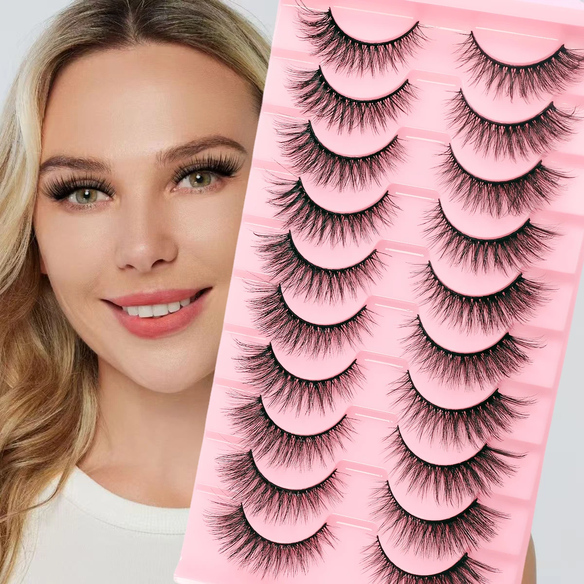 Cat Eye natuurlijke make-up valse wimpers, pluizige krullende feeënsimulatiewimpers, herbruikbare 10-paars set