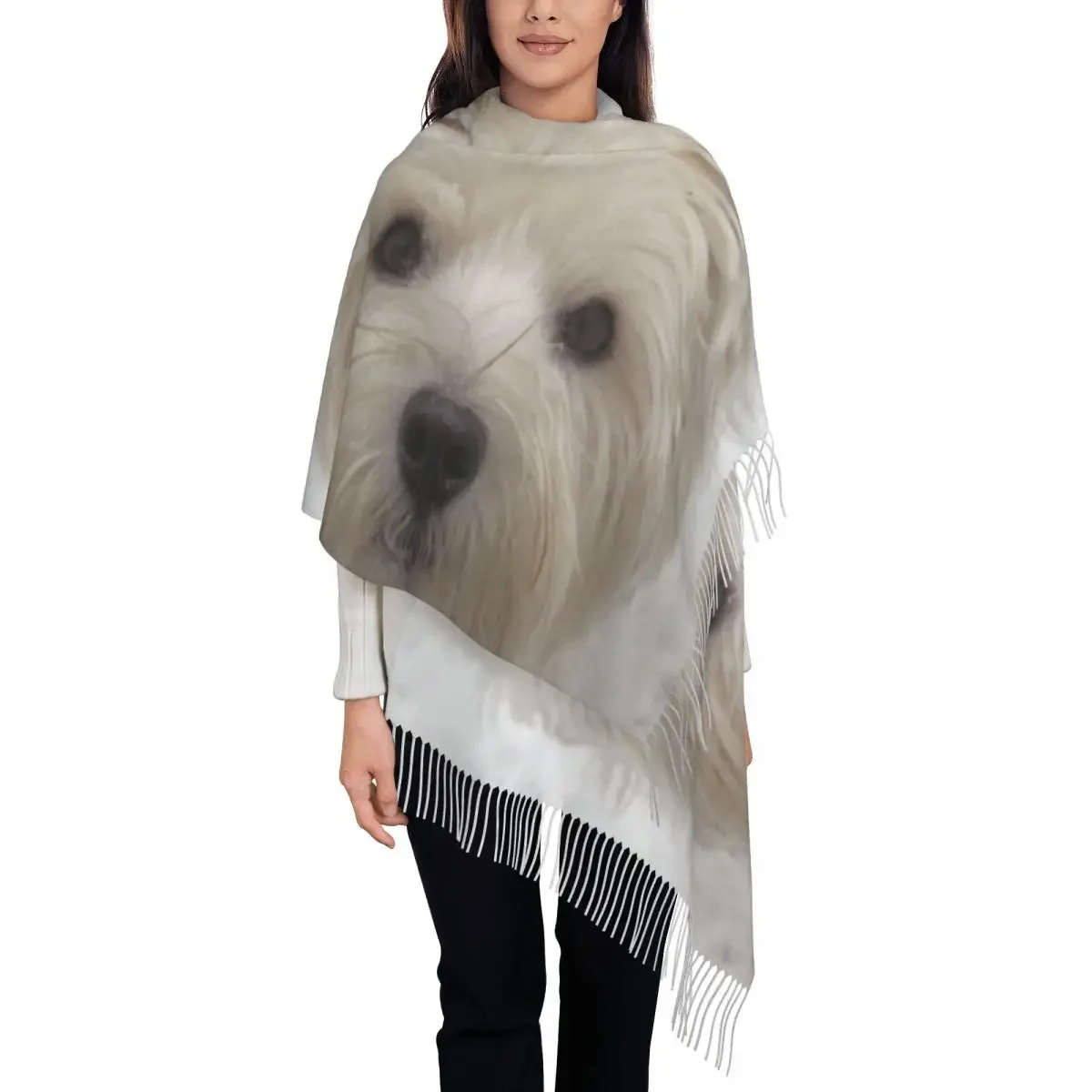 Cute Westie Dog Scarf for Women Fashion Winter Wrap Shawl West Highland White Terrier Puppy Tassel Wraps